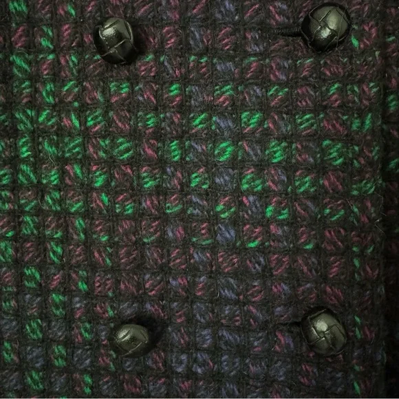 Vintage Tweed Peacoat Womens 10 Purple Green Wool 90s Classic Double Breasted - Picture 11 of 15